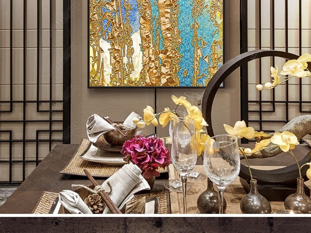 新中式珐琅彩工艺钻石晶瓷画森林轻奢装饰画