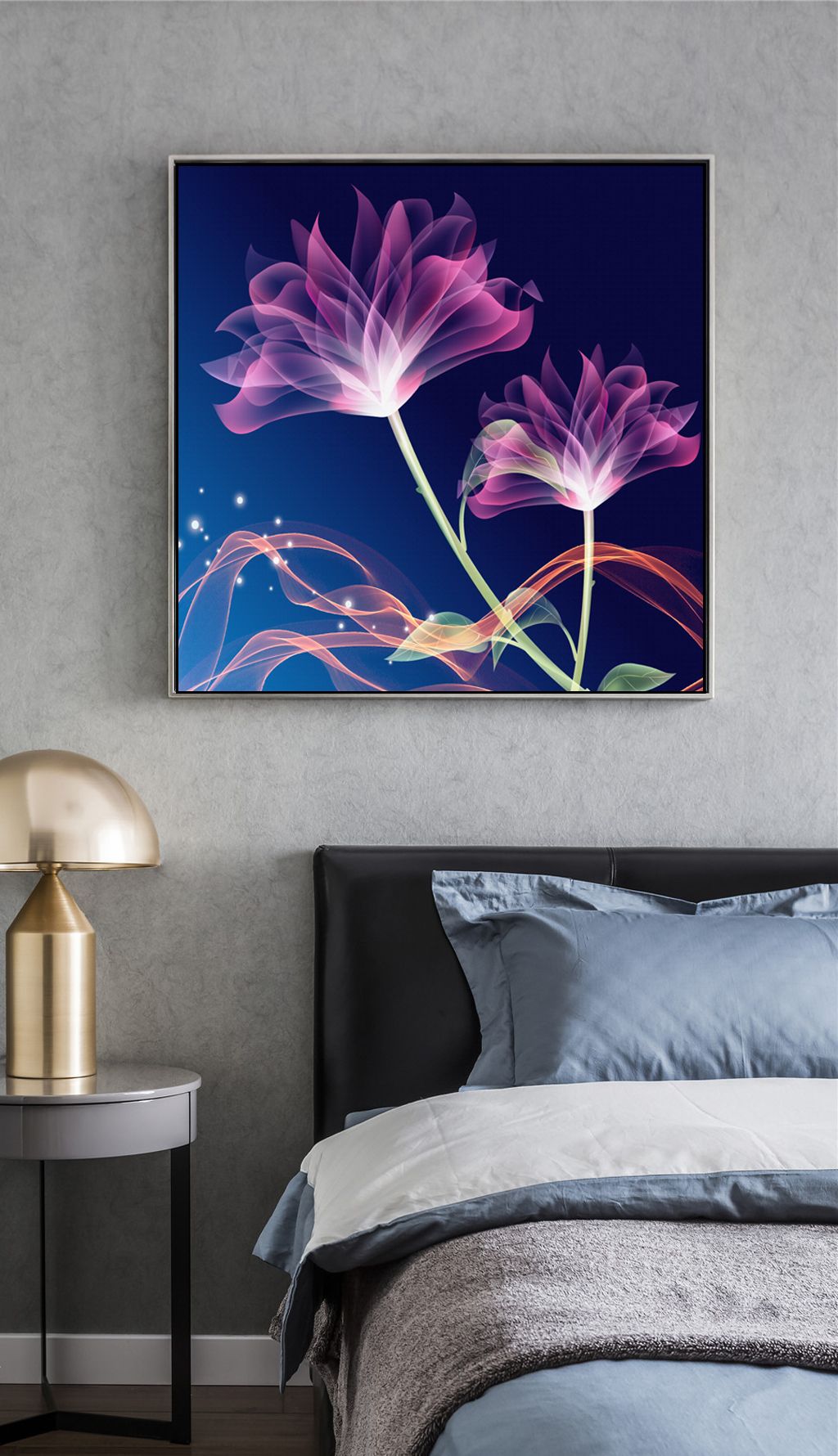 北欧抽象蓝色水彩油画素描花卉花朵装饰画