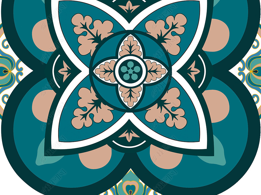 深蓝色中国风民族元素组合桌布图案