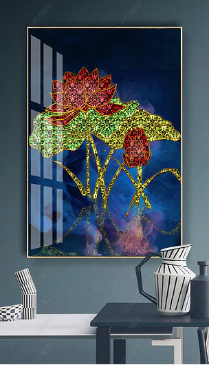 珐琅彩荷花轻奢侈和和美美晶瓷装饰画