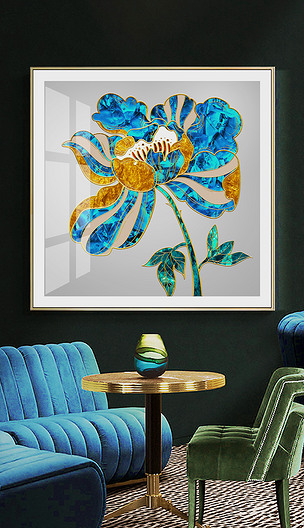 珐琅彩抽象手绘花卉现代简约轻奢玄关装饰画