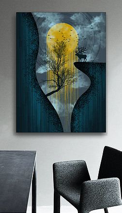 星月神话一线天梦幻月亮麋鹿夜色意境装饰画