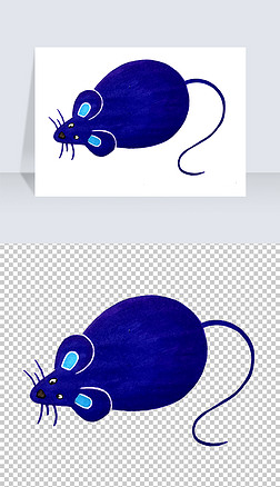 卡通手绘蓝色老鼠png