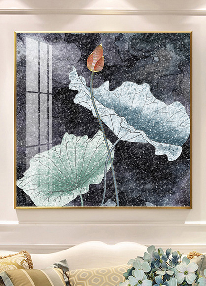 珐琅彩新中式工笔荷花晶瓷晶钻装饰画客厅挂画