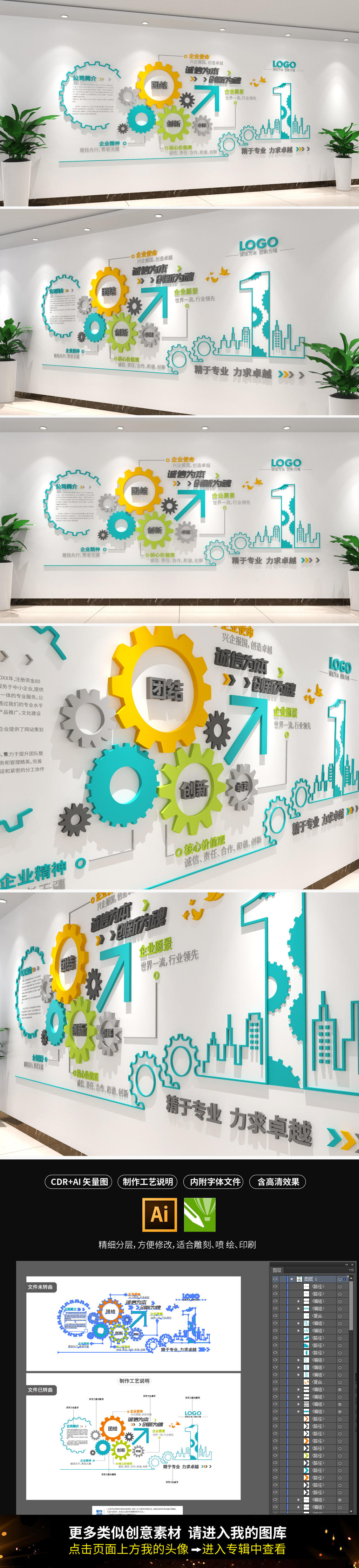 创意齿轮企业文化墙企业介绍文化墙