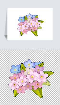 卡通手绘风格多种观花植物花卉勿忘我