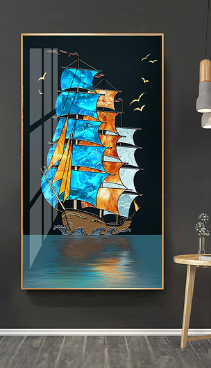 现代轻奢抽象金色帆船大理石纹客厅装饰画下载-编号23101255-山水装饰