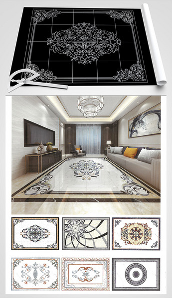 原创长方形水刀拼花cad设计图纸版权可商用