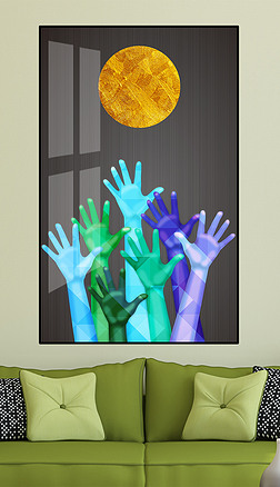 酒店手势装饰画|现代轻奢手势手掌伸手抽象装饰画晶瓷画