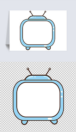 电视机素材免抠元素|蓝色电视机卡通边框相框对话框png素材