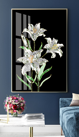 现代抽象花卉珐琅彩百合花晶瓷画客厅装饰画