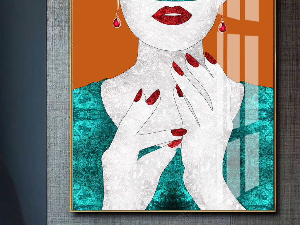 现代奢华珐琅彩抽象手绘人物景泰蓝装饰画