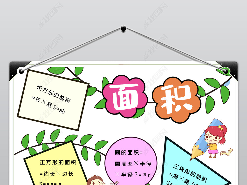 原创ps数学小报趣味数学手抄报面积电子小报模板版权可商用