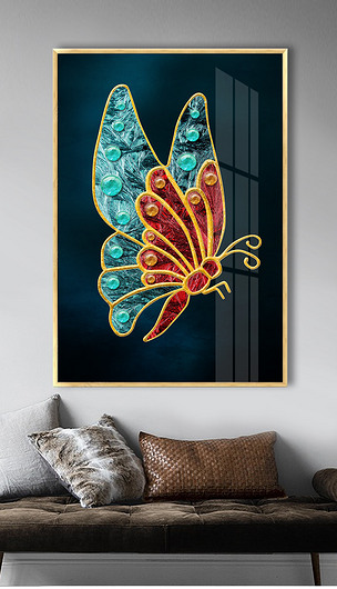 新中式珐琅彩工艺钻石晶瓷画蝴蝶轻奢装饰画