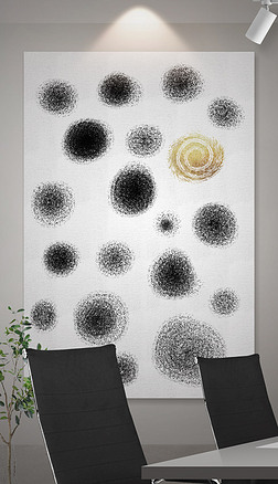 黑白点装饰画|黑白点圆抽象艺术装饰画