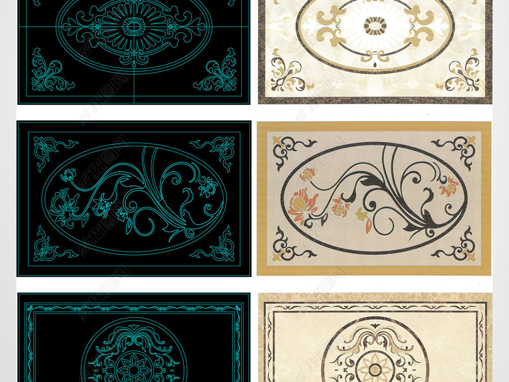 长方形大理石水刀拼花地拼图案cad图库