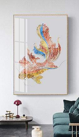 珐琅彩轻奢侈简约发财鱼晶瓷装饰画