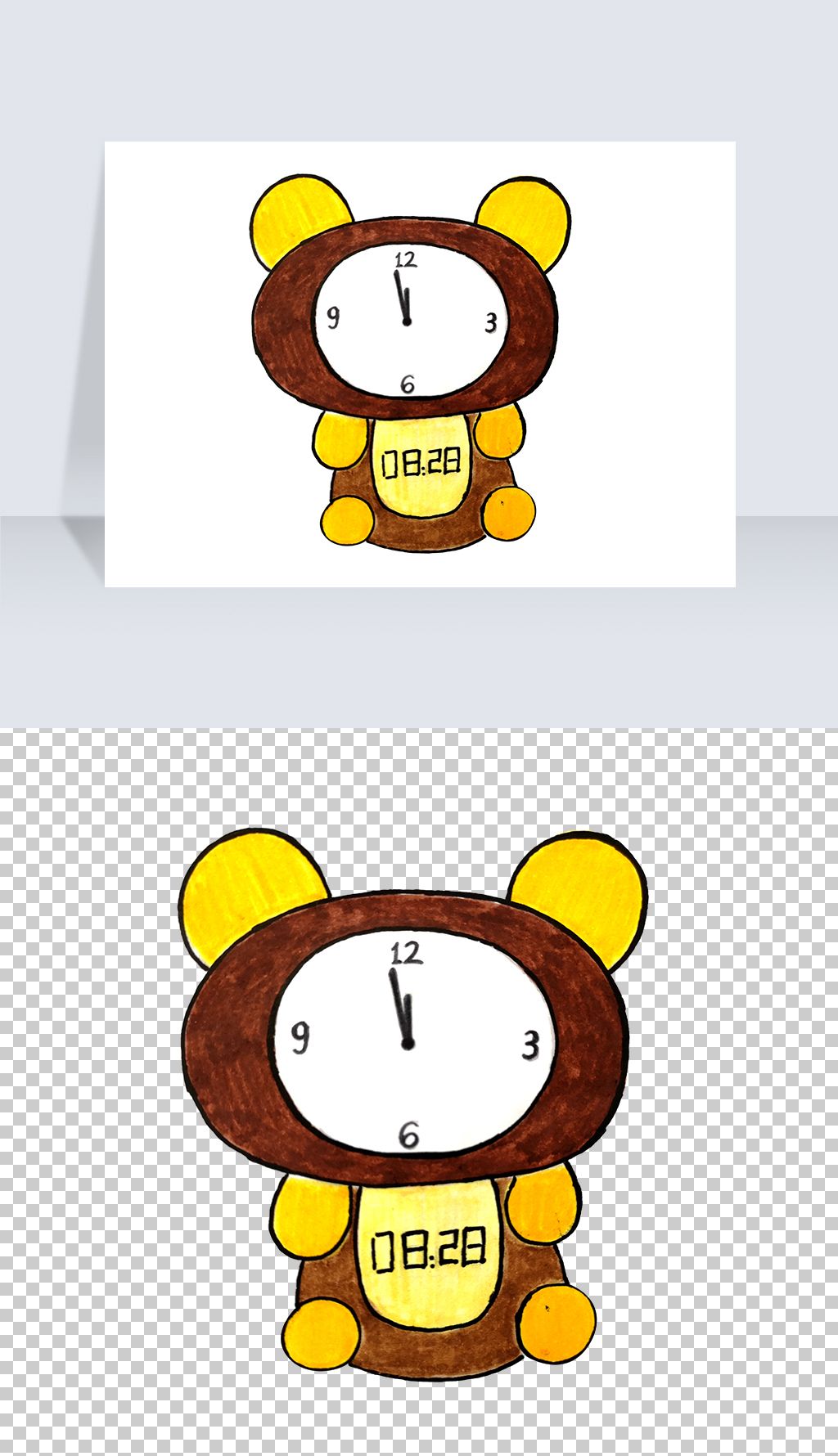 卡通手绘小熊闹钟png