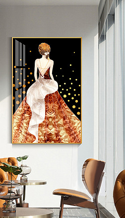 抽象手绘人物美女背影珐琅彩现代简约轻奢装饰画