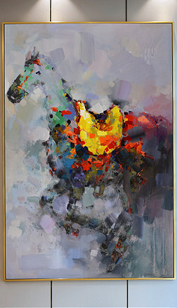 纯手绘鞍韂蛟环抽象马油画艺术玄关