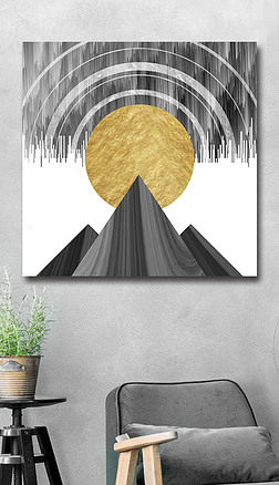 金箔黑白灰抽象风景艺术装饰画