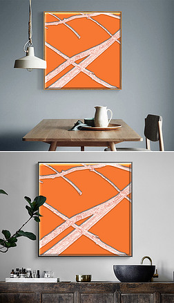 橙色浮雕装饰画|橙色几何立体浮雕树枝线条客厅装饰画背景