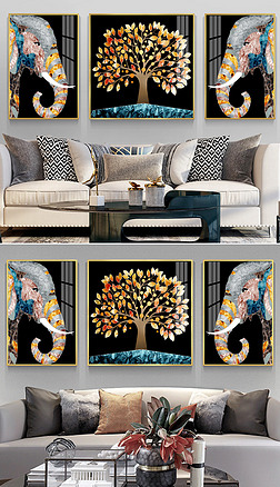 奢华手绘抽象大象珐琅彩现代简约客厅装饰画