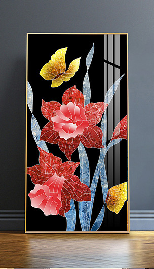 珐琅彩轻奢抽象手绘花卉现代简约装饰画