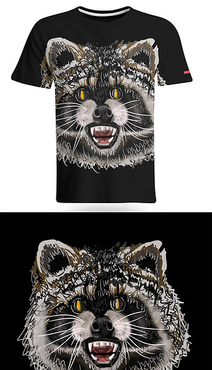 大牌风手绘浣熊服装数码印花t恤图案设计下载-编号23129068-动物元素