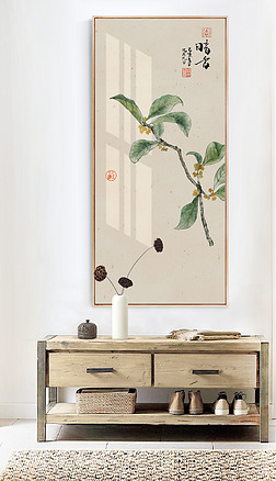 手绘桂花装饰画|新中式工笔花鸟玄关装饰画原创手绘桂花