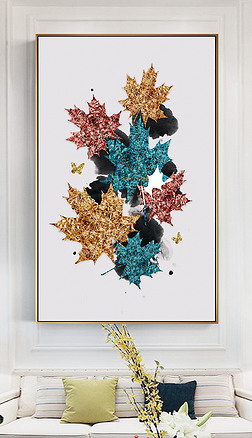 原创现代简约珐琅彩叶子抽象水墨晶瓷画客厅装饰画