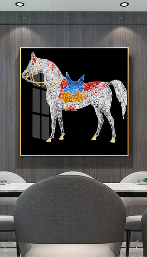 珐琅彩马到成功抽象手绘轻奢宫廷玄关装饰画