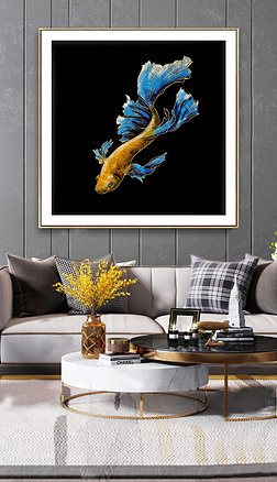 斗鱼发财鱼龙鱼无框画装饰画珐琅彩装饰画