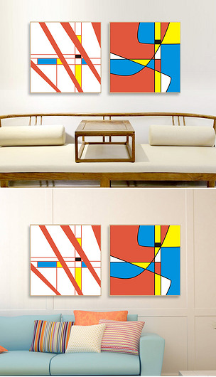 原创自由分割红黄蓝无框画版权可商用