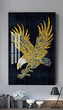 老鹰金色装饰画|现代轻奢手绘珐琅彩雄鹰展翅玄关晶瓷装饰画