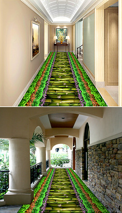 绿色竹板路花园走廊地毯