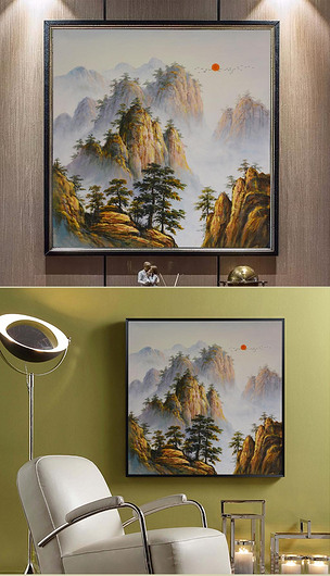 原创纯手绘群山环绕艺术装饰油画版权可商用