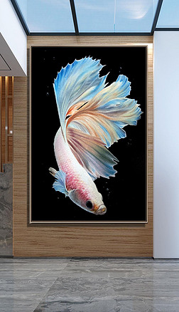 手绘油画观赏金鱼装饰画玄关