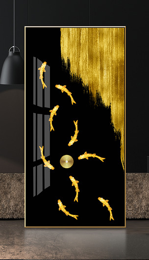 新中式黑金珐琅彩九鱼图景泰蓝玄关装饰画下载-编号23