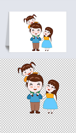 一家三口卡通免抠元素|一家三口郊游卡通人物一家三口卡通手绘素材