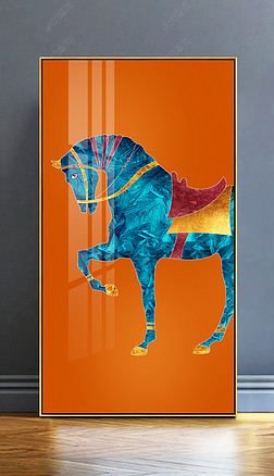 珐琅彩爱马仕橙贵族战马玄关装饰画