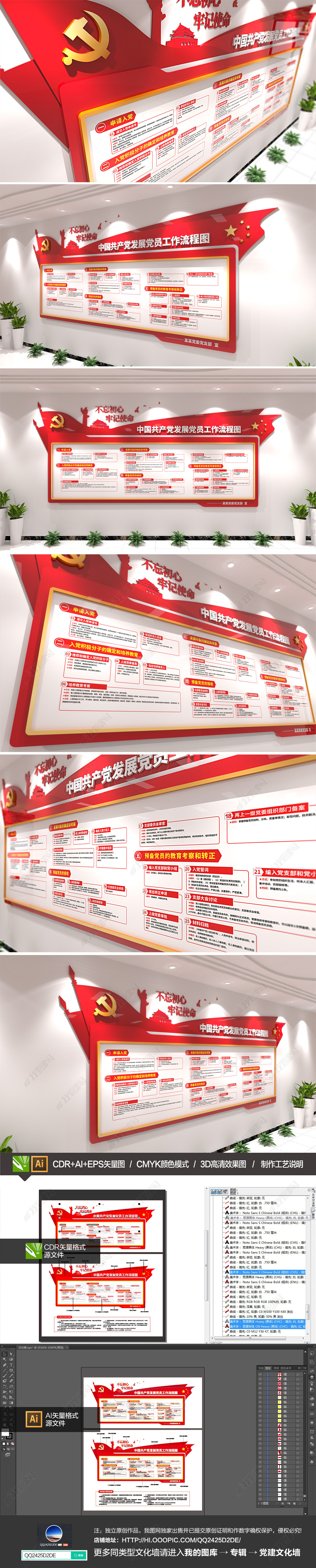 中国共产党发展党员工作流程图党建文化墙