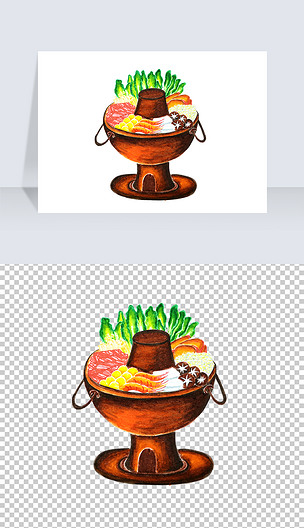 卡通手绘铜锅火锅png