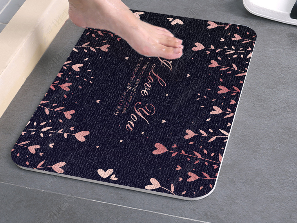 轻奢北欧风爱心叶子英文地垫脚垫地毯