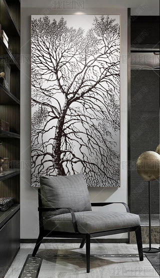手绘黑白树枝简约装饰画