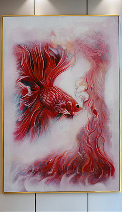 孔雀高清图片玄关|水溶红孔雀鱼油画艺术玄关