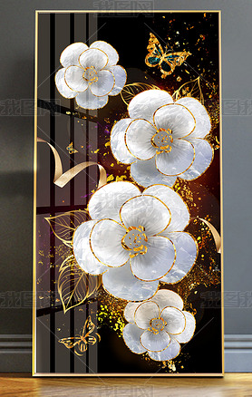 新中式珐琅彩花朵装饰画花开富贵无框画