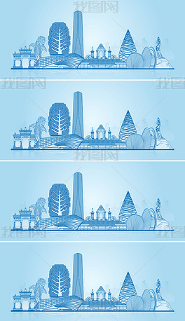 广东省珠海市地标建筑剪影(矢量可缩放)下载-编号22289314-抽象/渐变