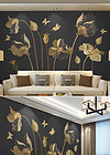 唯美欧式花朵蝴蝶金色浮雕线条沙发背景墙