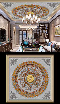 欧美古典复古图案天顶壁画